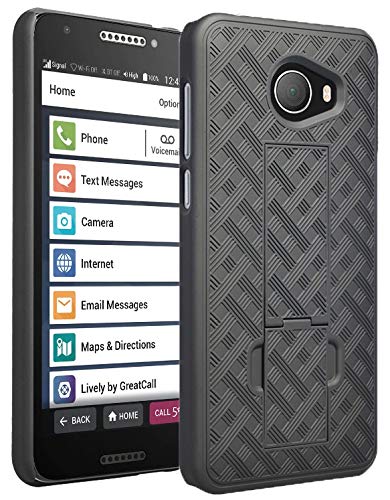 Nakedcellphone Case For Jitterbug Smart2, [Black Tread] Slim Ribbed Rubberized Hard Shell Cover [With Kickstand] For Greatcall J