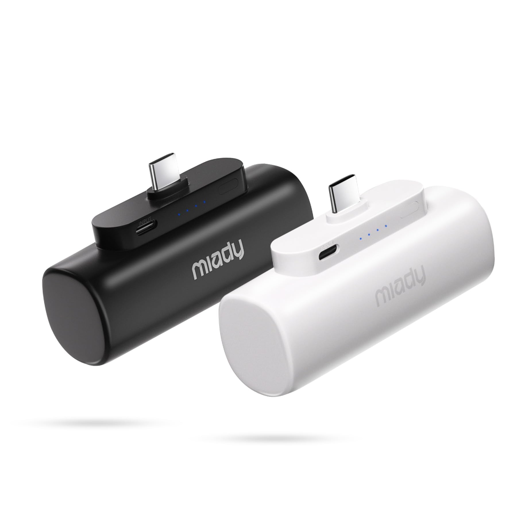 Miady 2-Pack 5000mAh Mini Portable Charger with Built-in Type C Connector, 5V 2.4A USB-C Output Fast Charging Small Power Bank, 