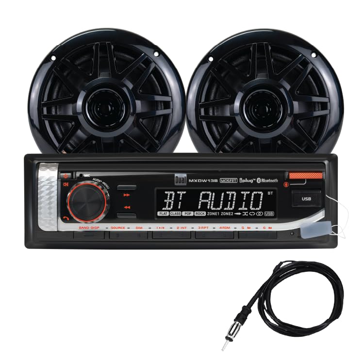 Dual Electronics MXP152B Marine Stereo with (2) 6.5 Marine Speakers & Antenna | AM/FM Boat Radio Digital Media Receiver with Bui