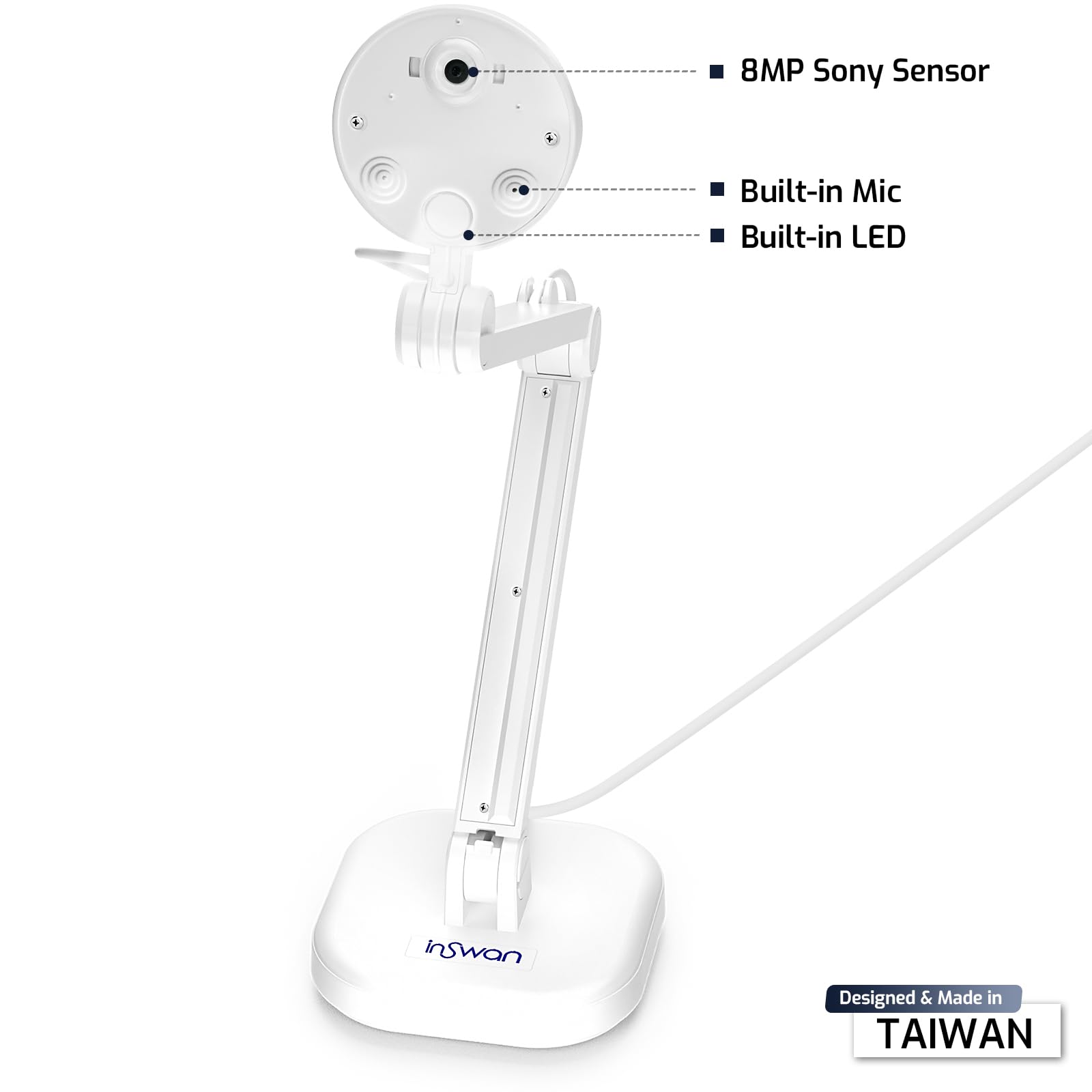 Inswan Ins 1 Usb Document Camera   8Mp Ultra Hd, Auto Focus, Led Light, Built In Microphone, Mac Os, Windows, Chromebook Compati