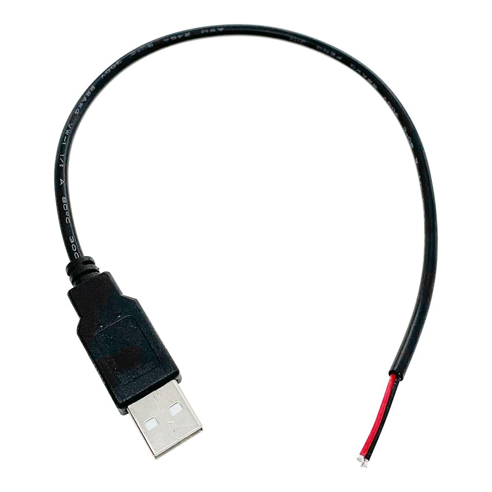 Jienk 5Pcs 1Ft 30Cm 22Awg Usb 2.0 Male 2Pin Pigtail Cable, 3A 5V Usb Type A 2 Core Bare Wire Open End Extension Cable For Diy Re