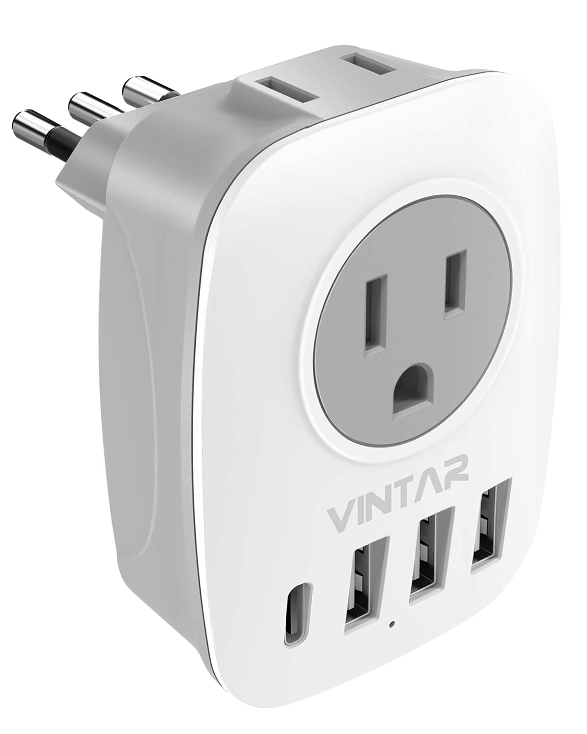 Italy Travel Plug Adapter, Vintar Us To Italy Power Adapter With 2 American Outlets, 3 Usb And 1 Usb C Ports, 6 In 1 Type L Plug