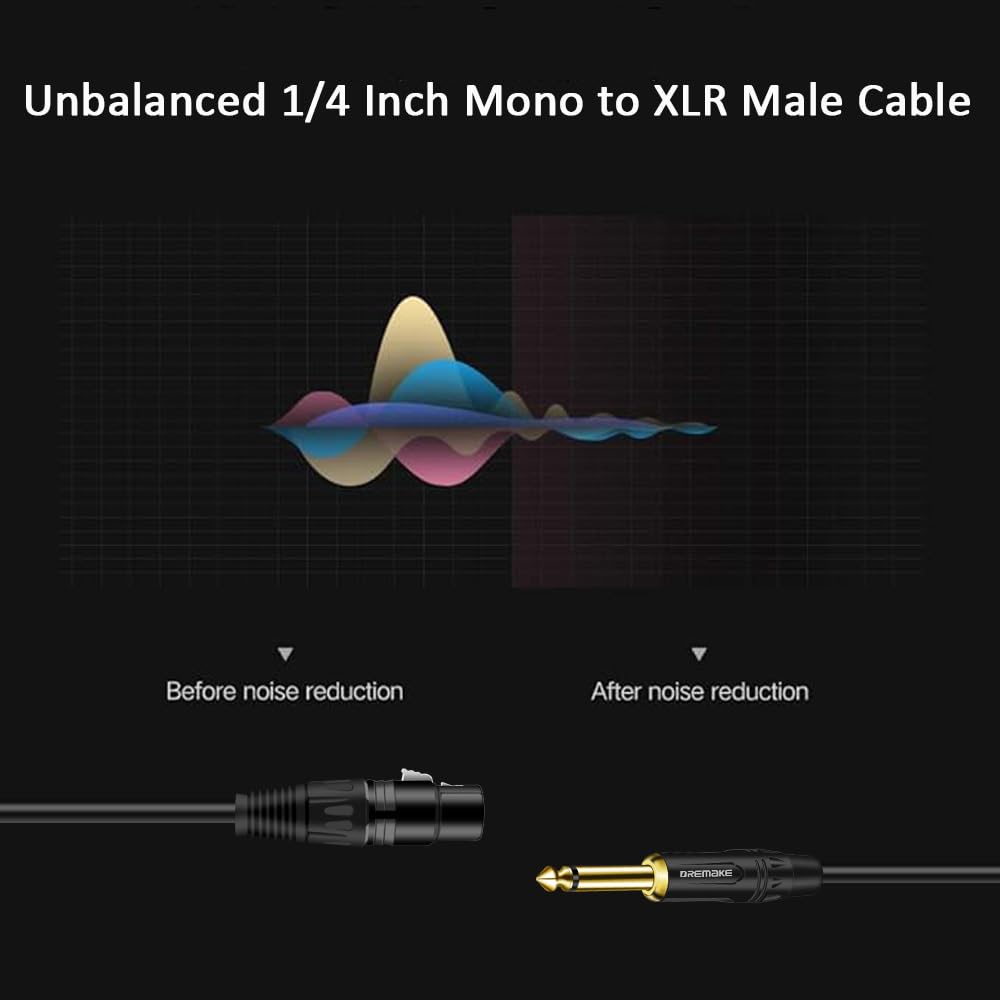 Dremake 20Ft Xlr To Ts 6.35Mm (1/4 Inch) Mic Cable, Xlr 3Pin To Quarter Inch Audio Cord, Mono 6.35Mm 1/4 Inch Ts Male To Xlr Fem
