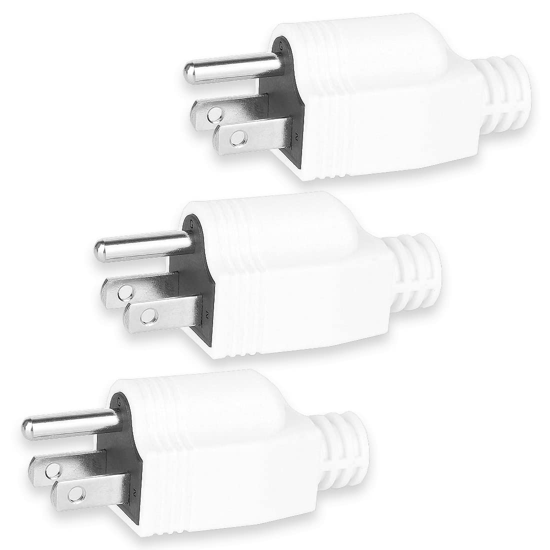 (3Pack) Nema 5 15P Male 15A 125V 3 Prong House Hold Male Rewirable Plug. 3 Prong Male Low Profile Diy Plug, White Color.