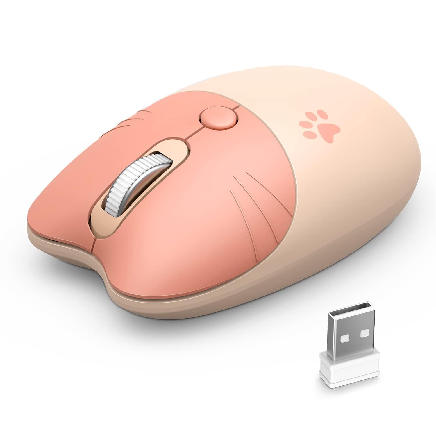 Wireless Compact Silent Mouse with Cute Cat Designs, 2.4GHz Plug and Play Wireless Opatical Mouse with USB Nano Receiver for Lap
