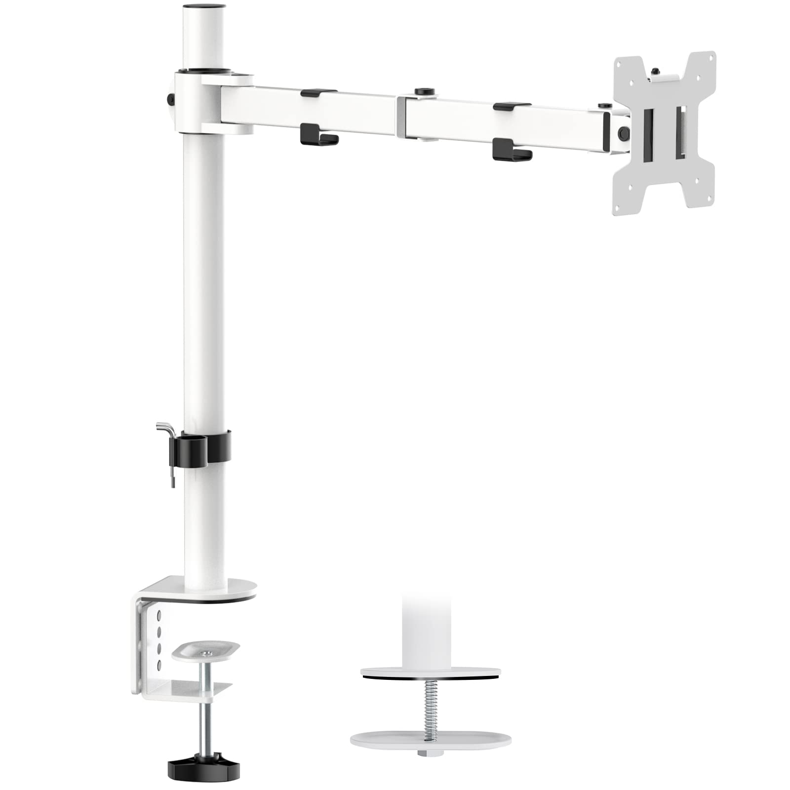 WALI Monitor Arm Mount for Desk, Single Computer Desk Mount, Monitor Bracket Mount Stand Single, up to 32 inch, 22 lbs (M001 W), White