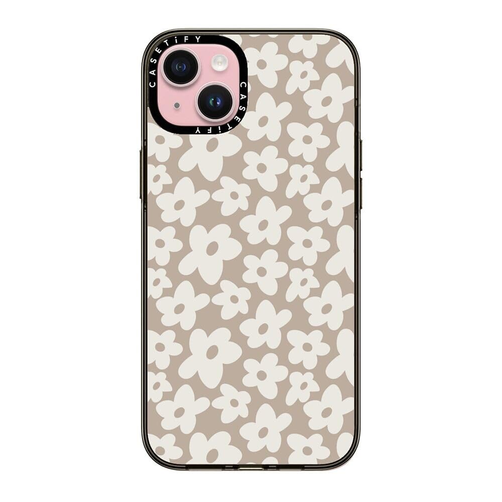 Casetify Compact Case For Iphone 15 Plus [2X Military Grade Drop Tested / 4Ft Drop Protection]   Natural Flower   Clear Black