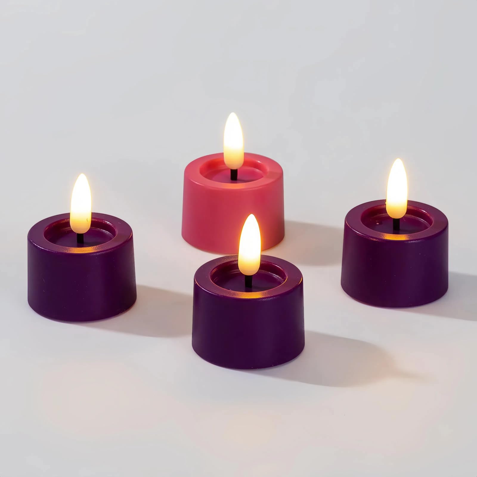 Simplelight Pack Of 12 Battery Tea Lights With Timer, Purple & Pink Tea Lights Candles Battery Operated, Advent Wreath With Flam