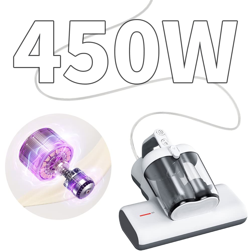 Laymi Mattress Vacuum Cleaner, 450W Powerful Handheld Bed Vacuum With High Beating Roller Brush, True Hepa Filter, Xl Dual Large