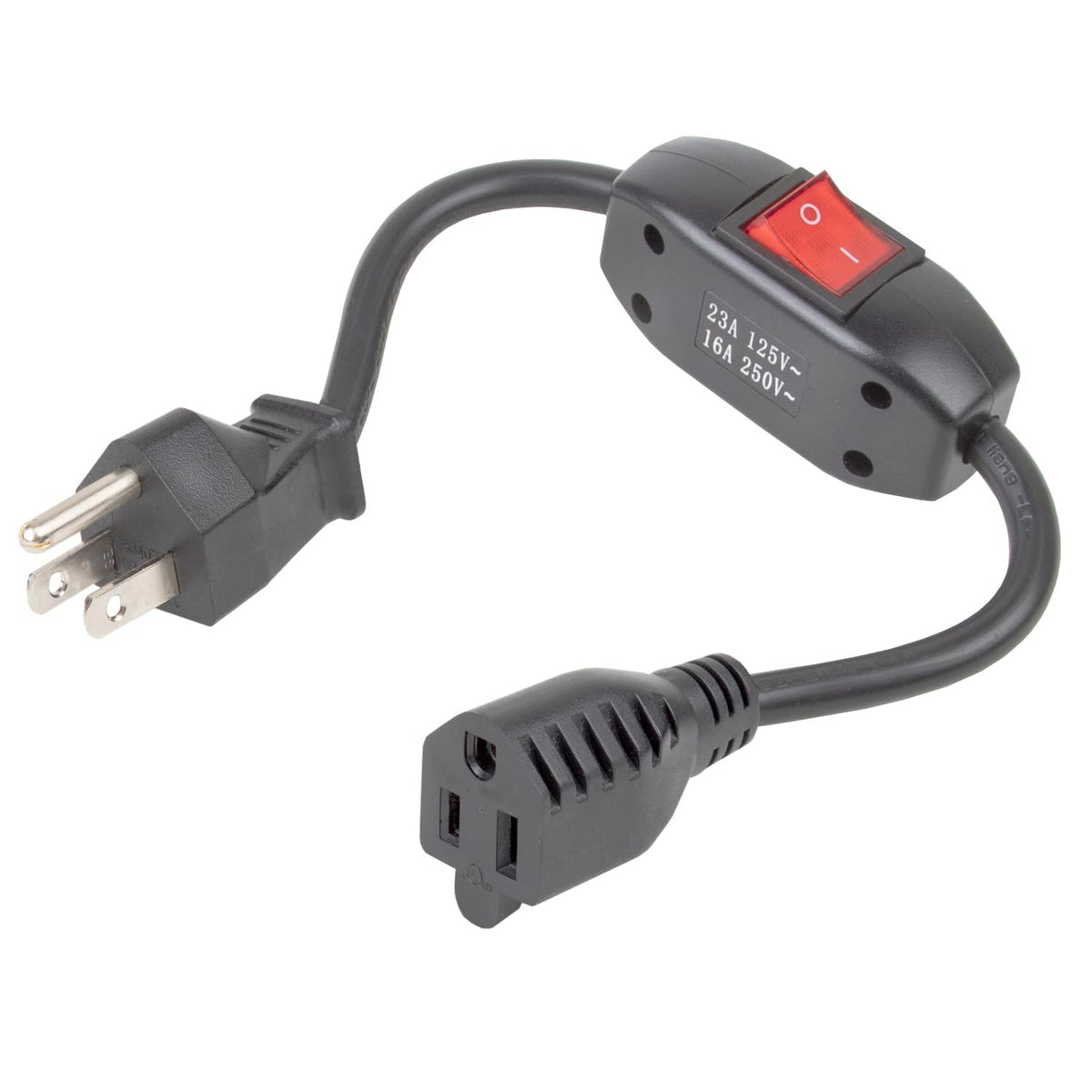 Inline On/Off Switch Extension Cord, 3 Prong Household Switchable Power Cord, Heavy Duty 23A 125V,16A 250V Double Break Switch E