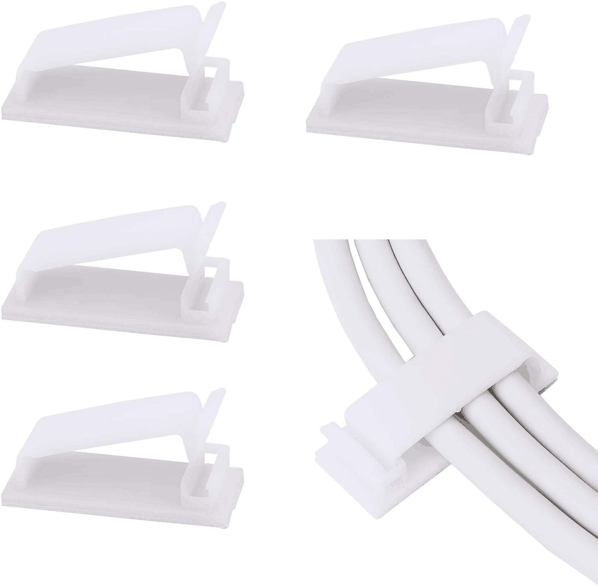 Soulwit 50Pcs Self Adhesive Cable Management Clips, Cable Organizers Wire Clips Cord Holder For Tv Pc Ethernet Cable Under Desk Home Office (White)