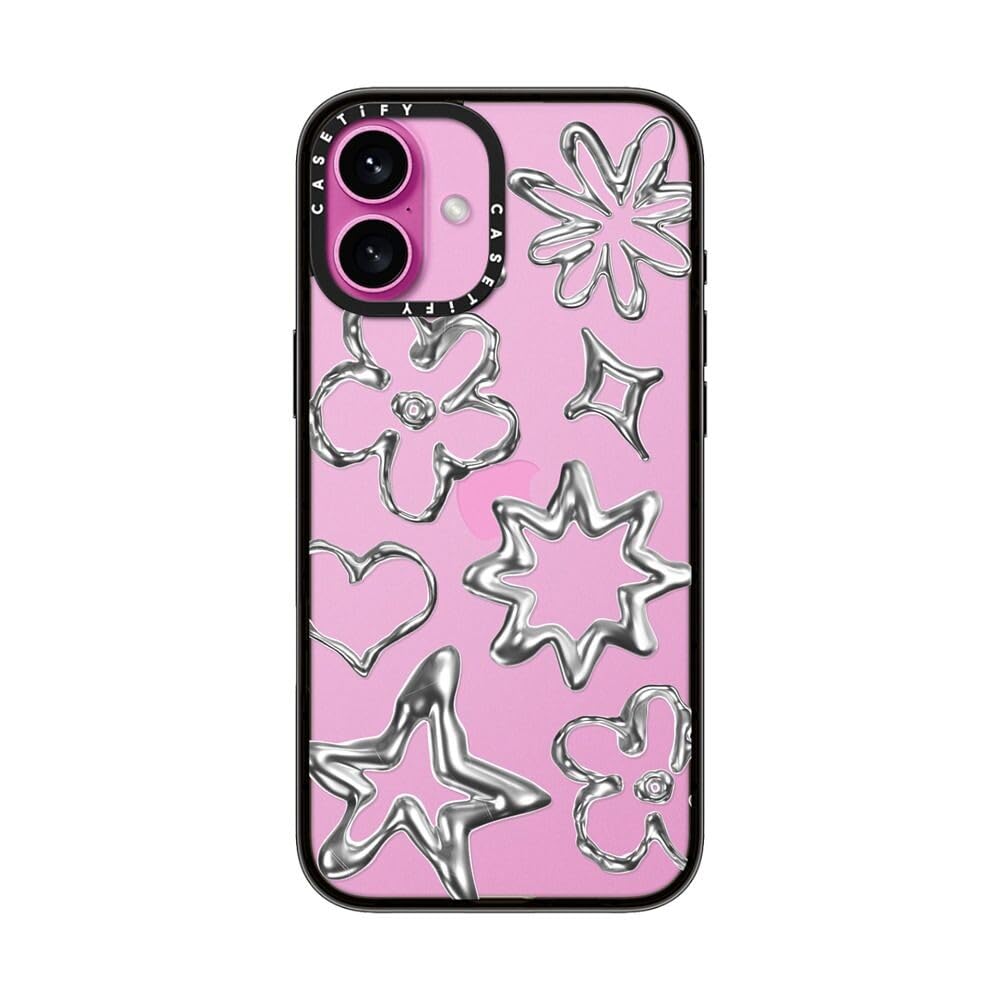 Casetify Compact Case For Iphone 16 Plus [Lightweight / 4 Ft. 2X Military Grade Drop Protection/Slim]   Chrome Doodles   Clear B
