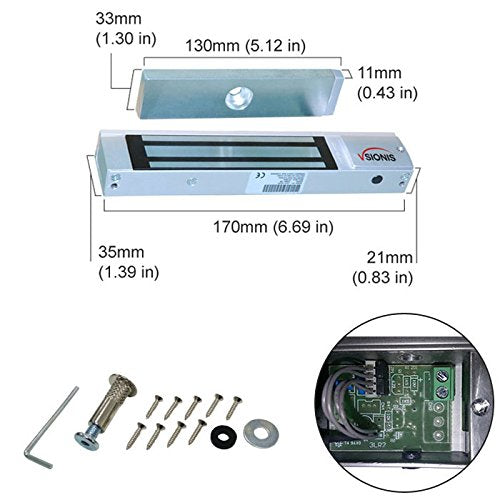 Visionis Fpc 5224 300Lbs Indoor Electromagnetic Lock With 300 Lbs U Bracket For Glass Door For Access Control