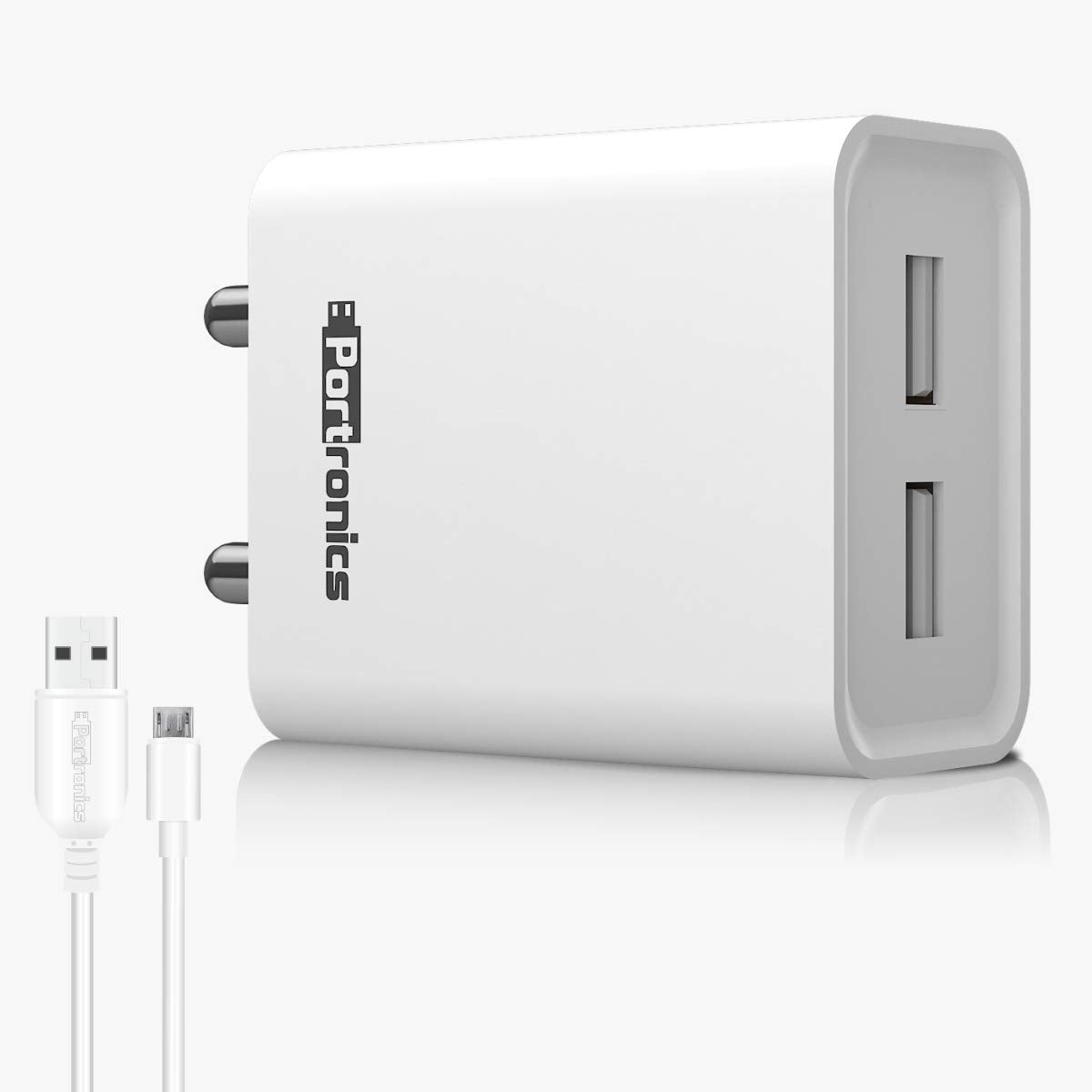 Portronics Adapto 66 2.4A 12w Dual USB Port 5V/2.4A Wall Charger,Comes with 1M Micro USB Cable, USB Wall Charger Adapter for iPh