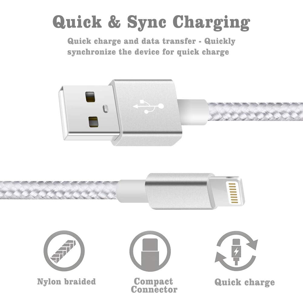 Ximytec Iphone Charger Cable [Mfi Certified] 3Pack 10Ft Nylon Braided High Speed Usb Charging Cord Compatible With Iphone 12/11/Xs/Xr/X/8/7/6/5/Ipad Silvergray