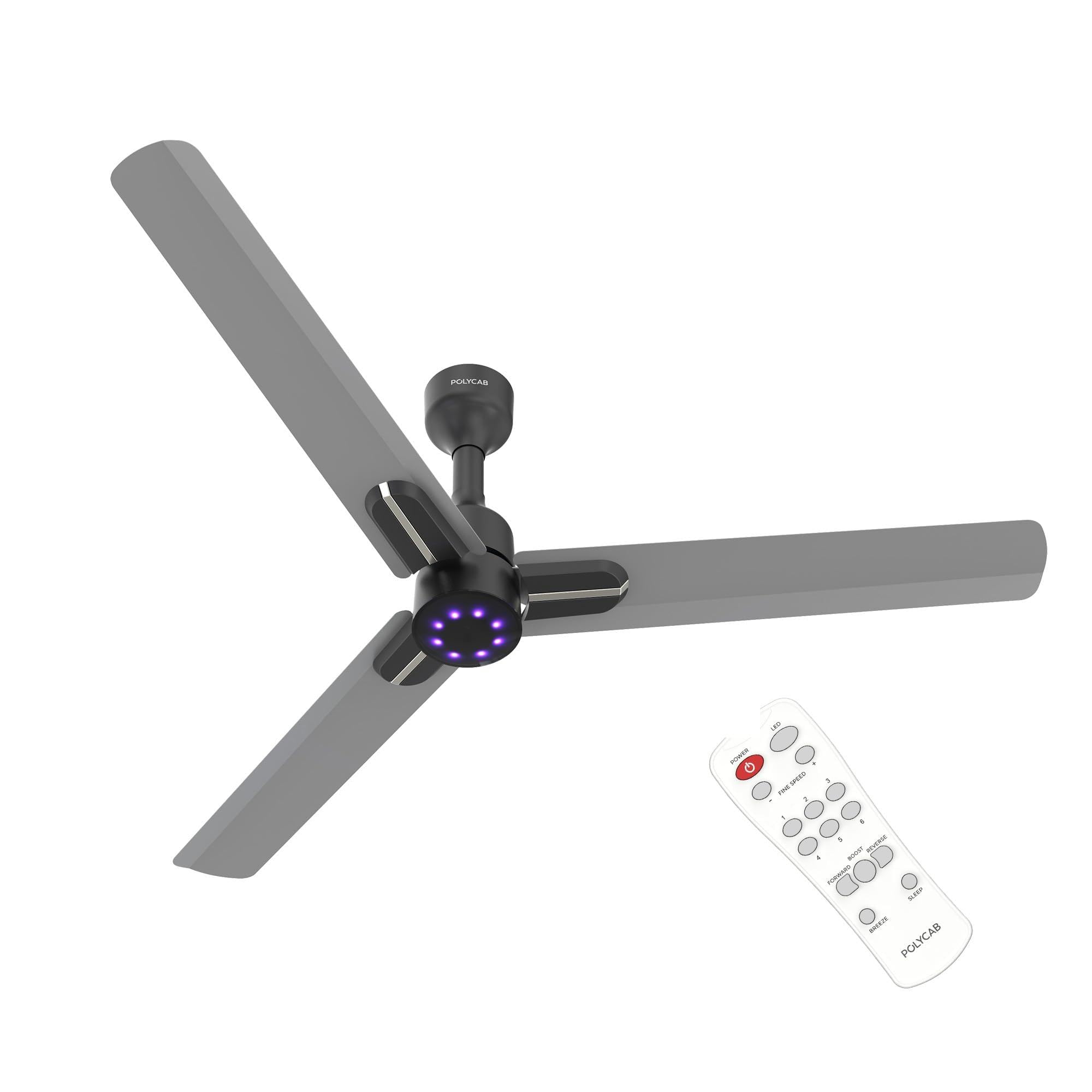 Polycab Wizzy Neo Led 2.0 1200Mm Bldc Ceiling Fan With Remote |Bee 5 Star Rated, Higher Air Delivery|Led Indicator,Sleep And Bre
