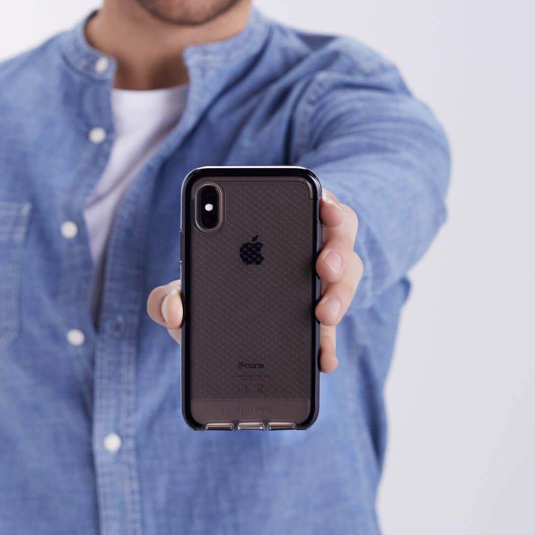 Tech21 Protective Thin Evo Check Pattern Back Case Cover For Apple Iphone Xs Max, Smokey Black