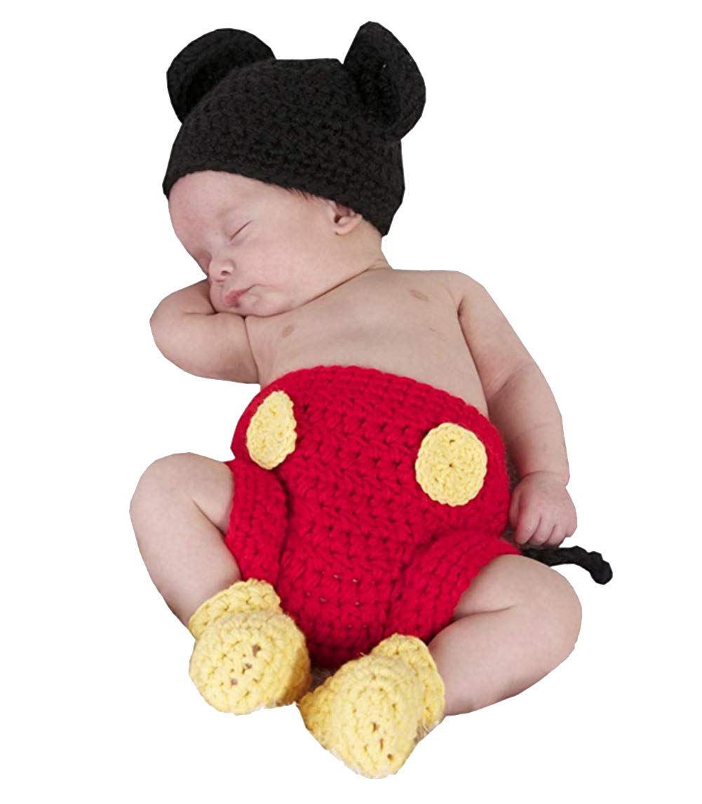 Jastore Photography Prop Baby Costume Cute Crochet Knitted Hat Cap Girl Boy Diaper Shoes Mouse