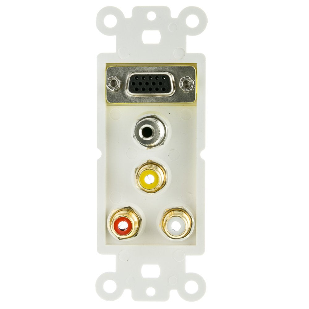 Decora Wall Plate Insert, White, With 1 Vga, 3.5Mm Stereo And 3 Rca (Red/White/Yellow) Female Couplers