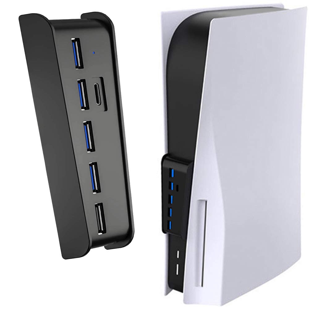 USB Port Hub for PS5, 5 Port USB Extender High-Speed Transmission Expansion Adapter Converter Splitter with 4 USB 2.0 Port+1 USB
