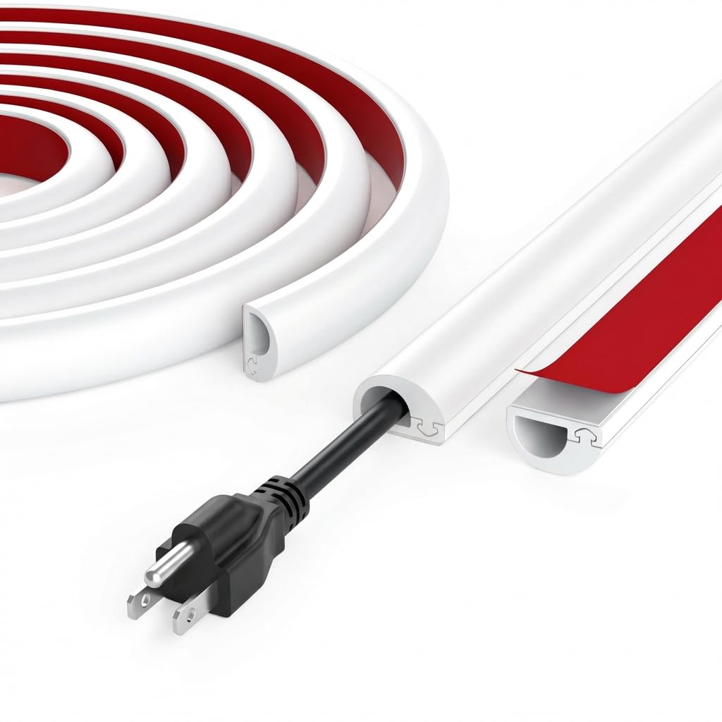 Cord Hider Wall for 12 Cables, 118 Self Adhesive Silicone Cord Covers for Wires On Wall, Flexible Wire Covers for Cords On Wal