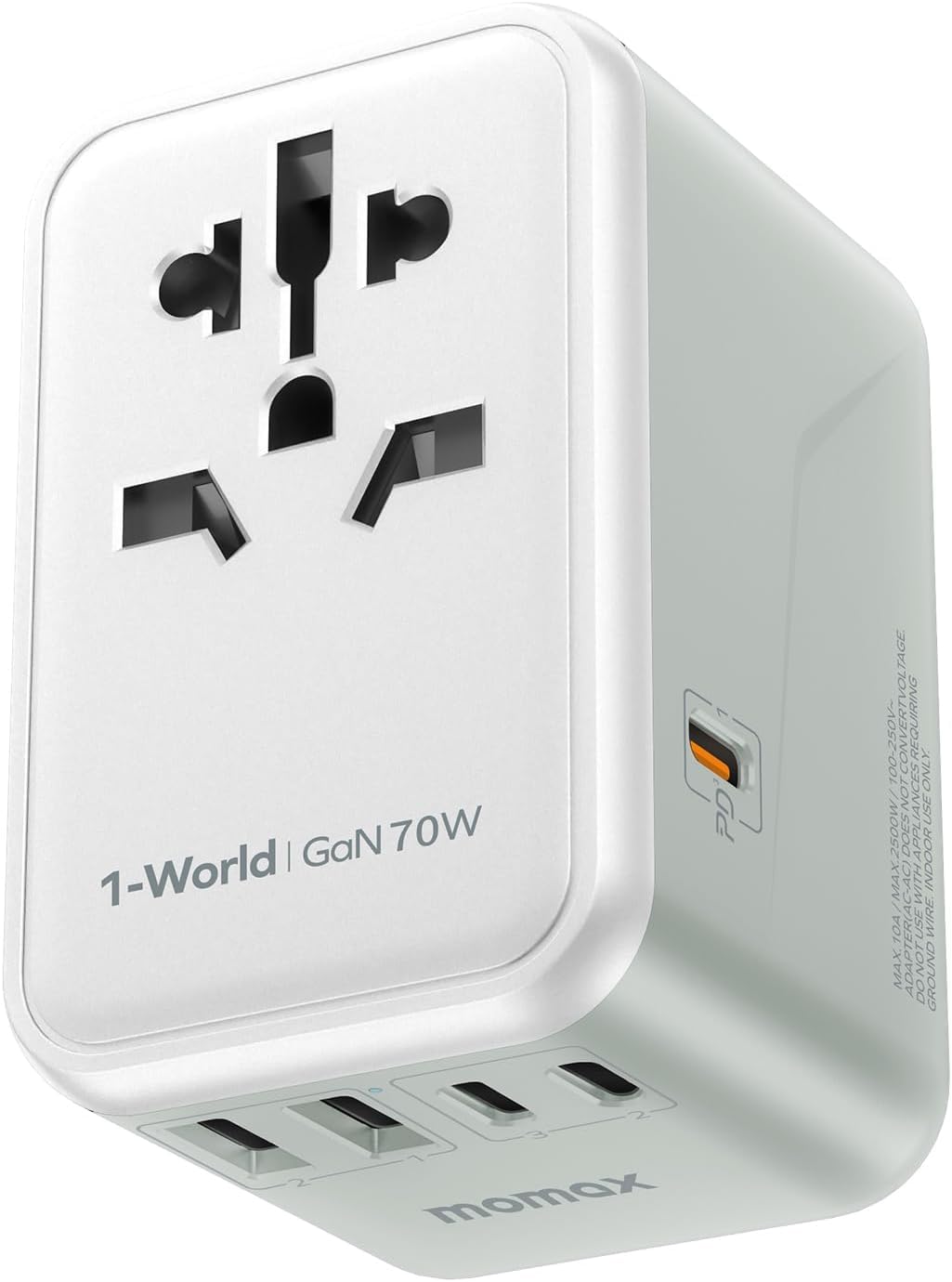 Momax Universal Travel Adapter, 70W Gan International Power Adapter, 3 Usb C & 2 Usb A, Worldwide Travel Plug Adapter, Internati