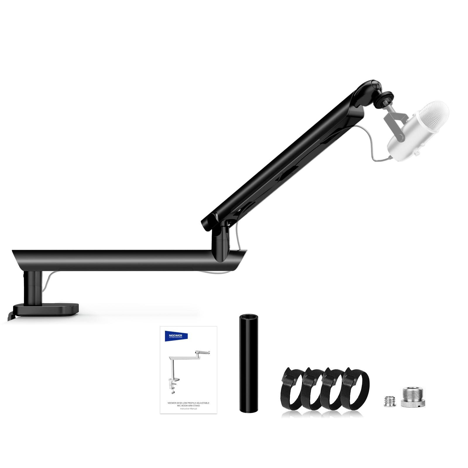 NEEWER Microphone Stand, Low Profile Damped Mic Holder Boom Arm Desk Mount with Ball Head & 3/8 5/8 Adapters Compatible with Blu