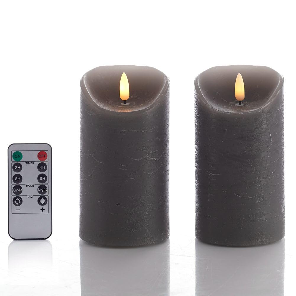 Glowiu Flameless Candles With Remote Battery Operated Candles Set Of 2, Gray Led Candles 2 Room Decor For Holiday, Party, Home D