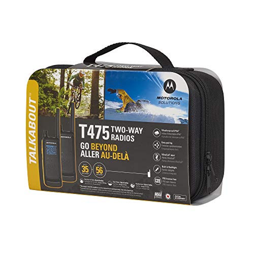 Motorola Solutions, Portable Frs, T475, Talkabout, Two Way Radios, Emergency Preparedness, Rechargeable, 22 Channel, 35 Mile, Black W/Yellow, 2 Pack