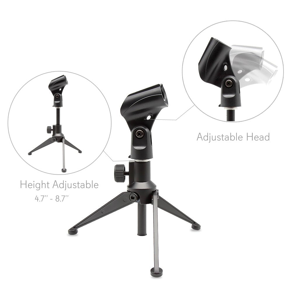 Pyle Desktop Tripod Microphone Stand   Adjustable Height 4.7'' To 8.7'' Inch High With Heavy Duty Clutch Support Weight 5 Lbs.