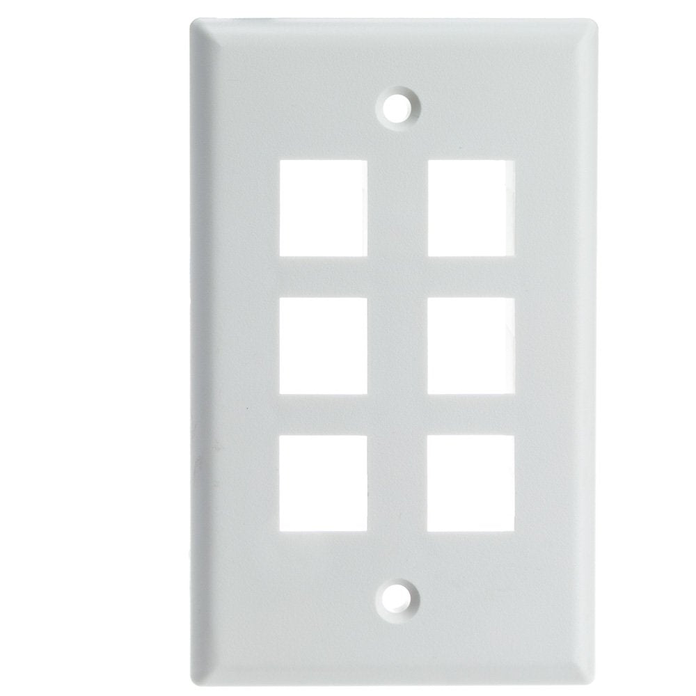 Keystone Wall Plate 6 Port, White (Cat5E, Cat6, Coax (Video), Aux (Cat6 For Data, Ip Phone, Pots Or Other), Single Gang, Cablewh