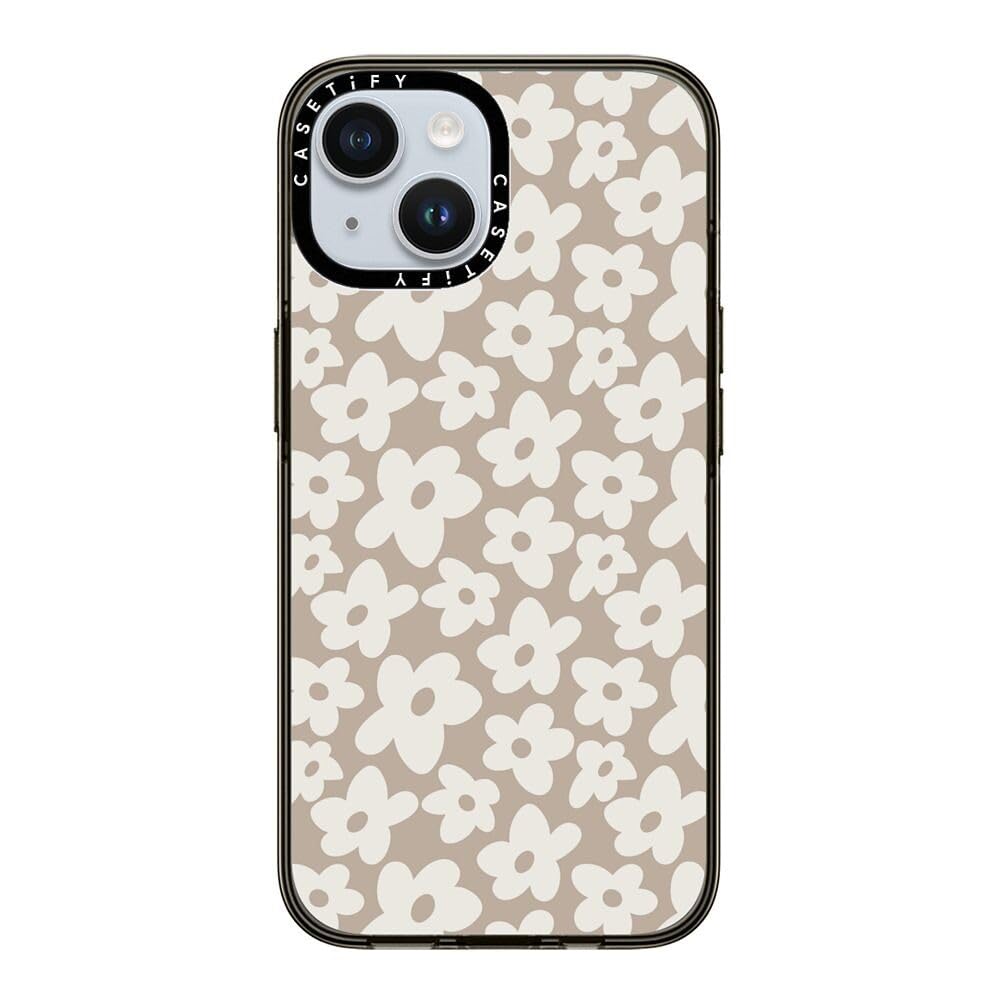 Casetify Compact Case For Iphone 15 [2X Military Grade Drop Tested / 4Ft Drop Protection]   Natural Flower   Clear Black