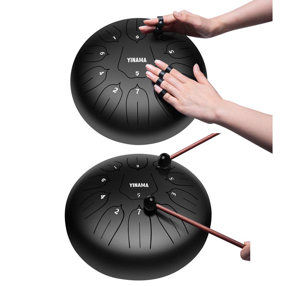 Yinama Steel Tongue Drum Percussion Instrument 11 Notes 12 Inches Black