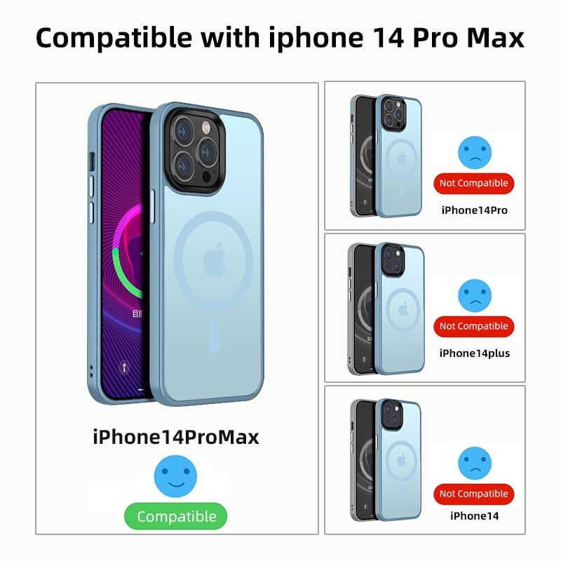 Yzoiko Magnetic Case For Iphone 14 Pro Max Case [10Ft Grade Drop Tested & Compatible With Magsafe] Translucent Anti Fingerprint