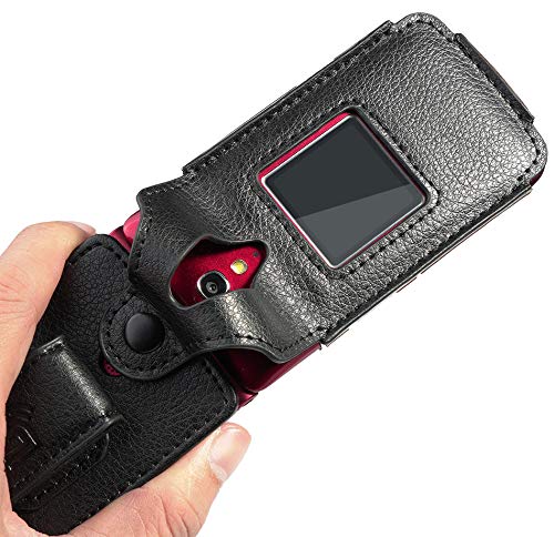 Case For Jitterbug Flip Phone, Nakedcellphone [Black Vegan Leather] Form Fit Cover With [Built In Screen Protection] And [Metal
