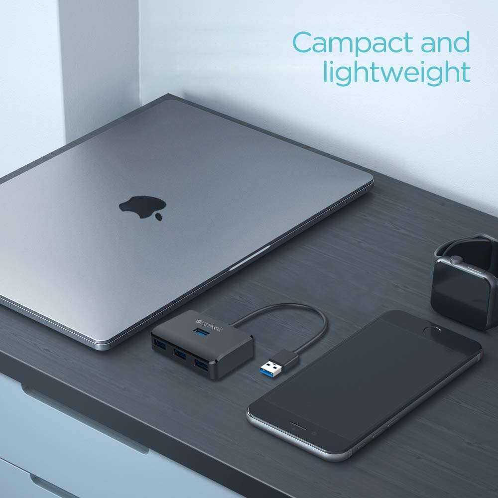 4 Port Usb 3.0 Hub, Keymox Compact Size Data Usb Hub For Macbook, Mac Pro, Mac Mini, Imac, Surface Pro, Xps, Pc, Flash Drive, Mo