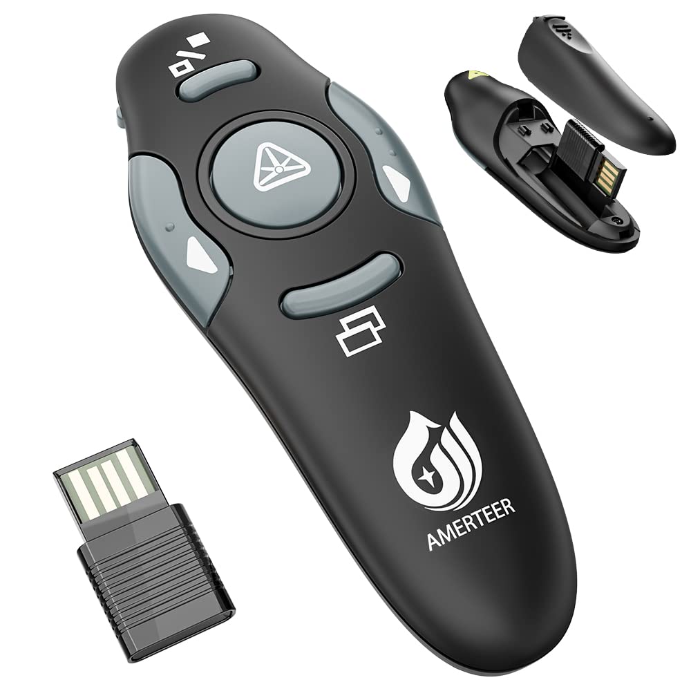 Amerteer Wireless Presentation Clicker For Power Point Presentations, Remote Control Usb Mouse Clicker Flip Pen For Mac/Windows