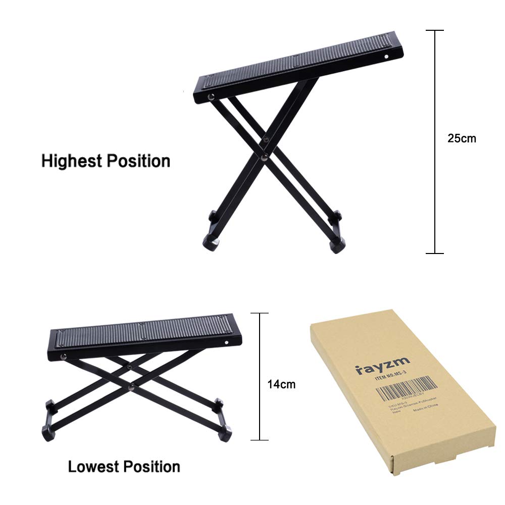 Rayzm Guitar Footrest With Anti Slip Rubber Pad, Foldable Metal Guitar Footstool For Classicalacousticelectric Guitar, Height Ad
