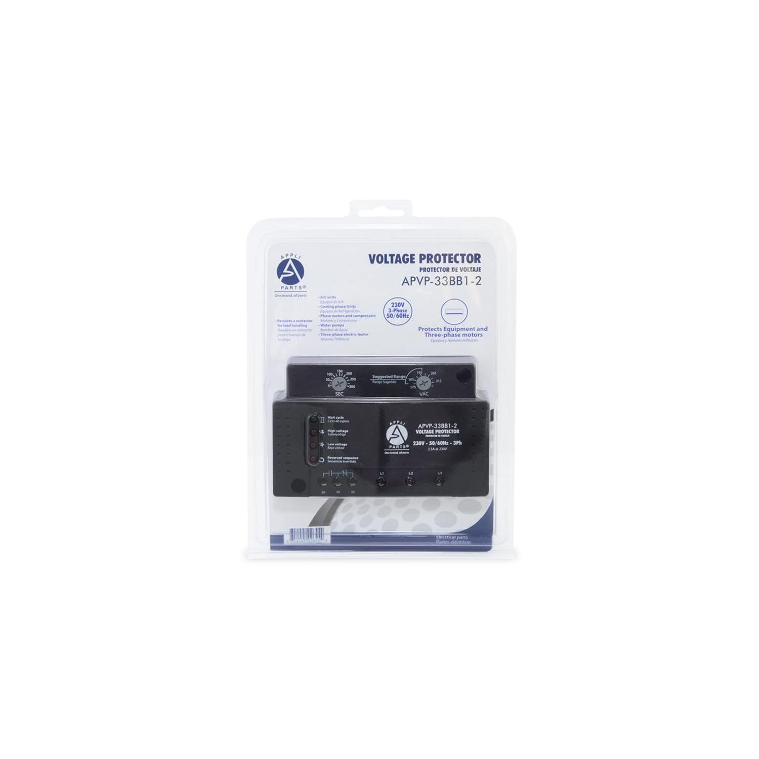 Appli Parts Voltage Surge Protector With Adjustable Range And Reconnecting Time 230V 50 60Hz 3Ph 3.5A Works With All Electric Appliances And Units With Rated Electrical Consumption Apvp 33Bb1 2