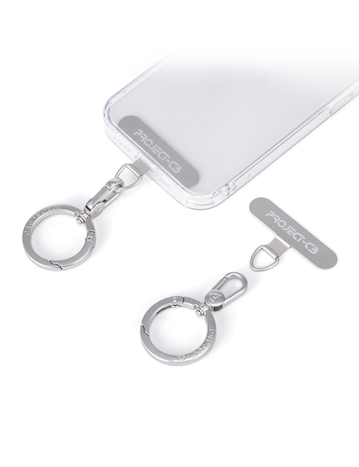 project-cb Phone Tether Tab, Lanyard Patch, Phone Stand, Strap Tab, Phone Key Ring, Ring Holder (Silver)