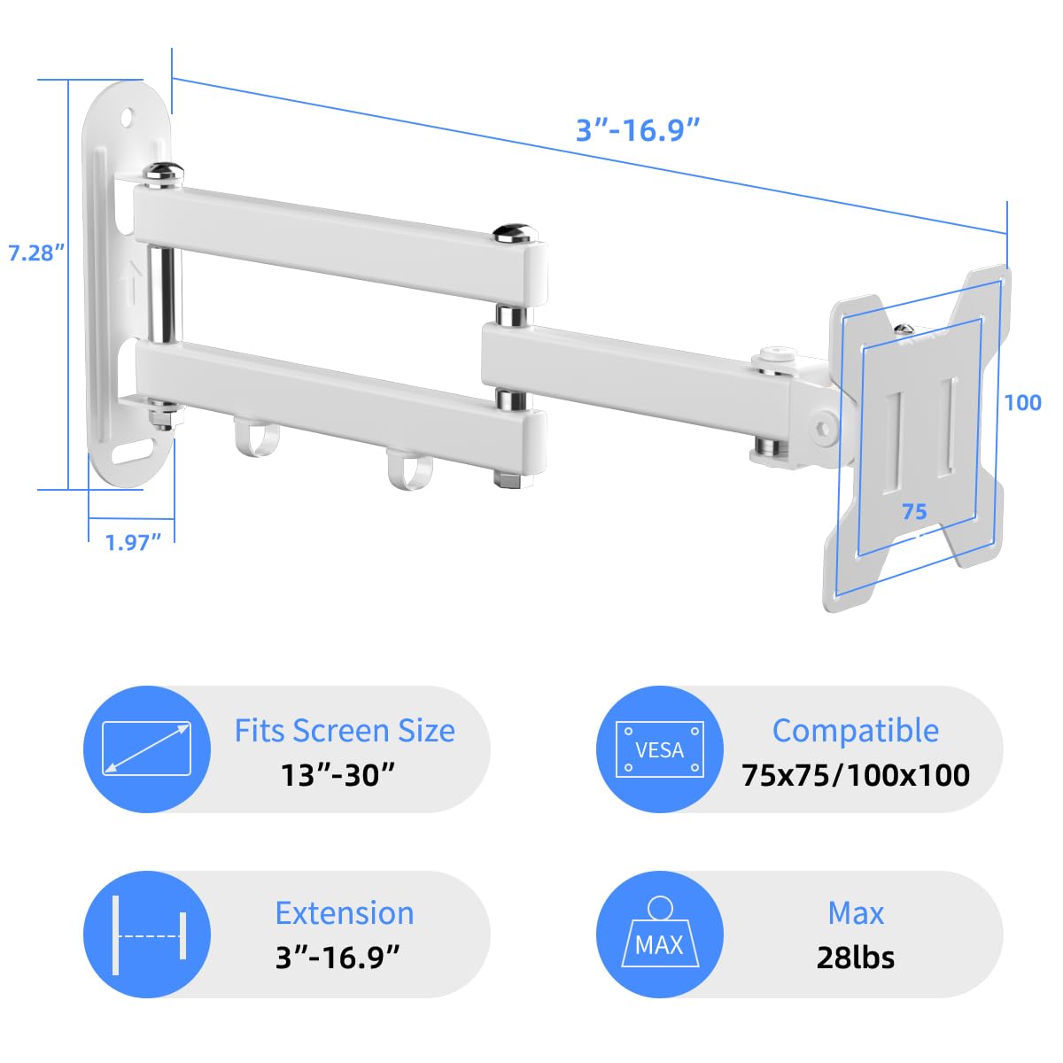 Suptek Tv Wall Mount Bracket Monitor Arm Tv Wall Mount Bracket Display Arm Monitor Wall Mount For 13 30'' Adjustable Up/Down, Le