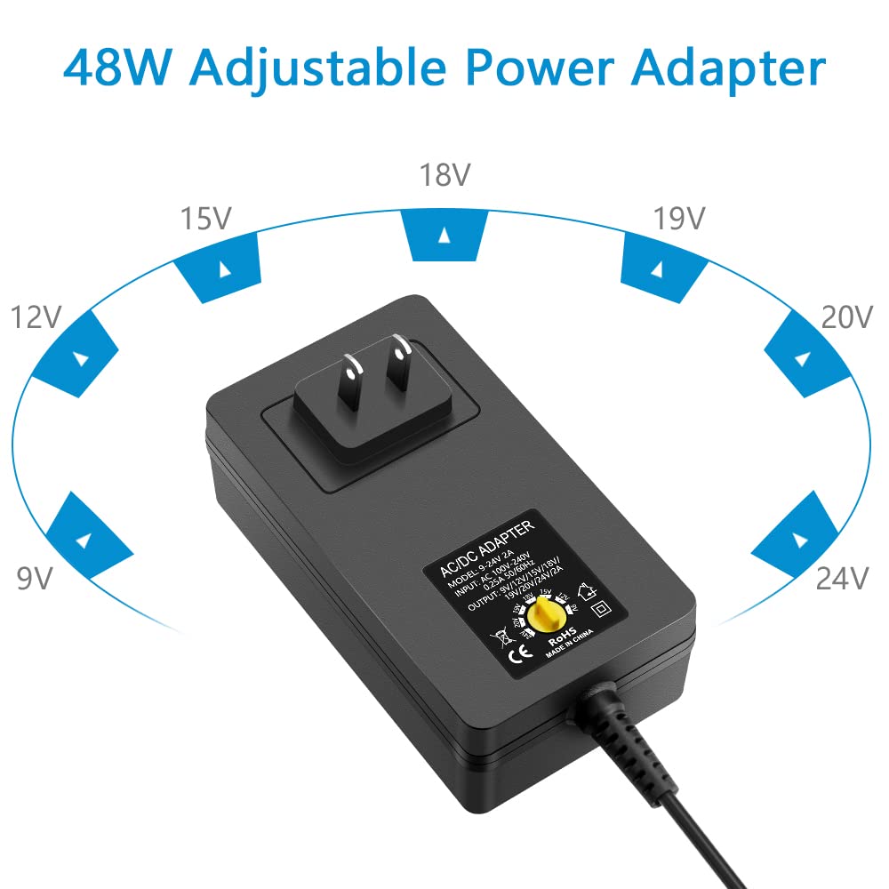 Shnitpwr 48W Universal Power Supply 9V 12V 15V 17V 19V 20V 24V Adjustable Variable Ac/Dc Adapter With 5.5X2.5Mm Tip 100V 240V Ac