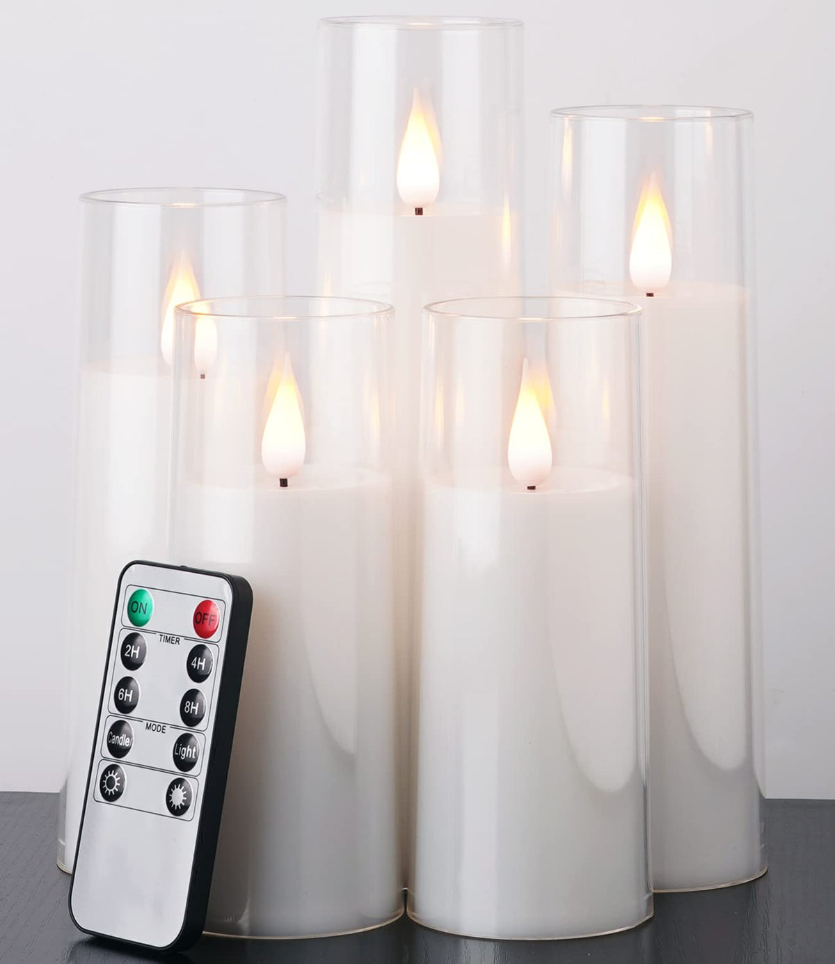 Amagic Pure White Flameless Candles, Battery Operated Candles, Acrylic Flickering Led Pillar Candles With Remote Control And Tim