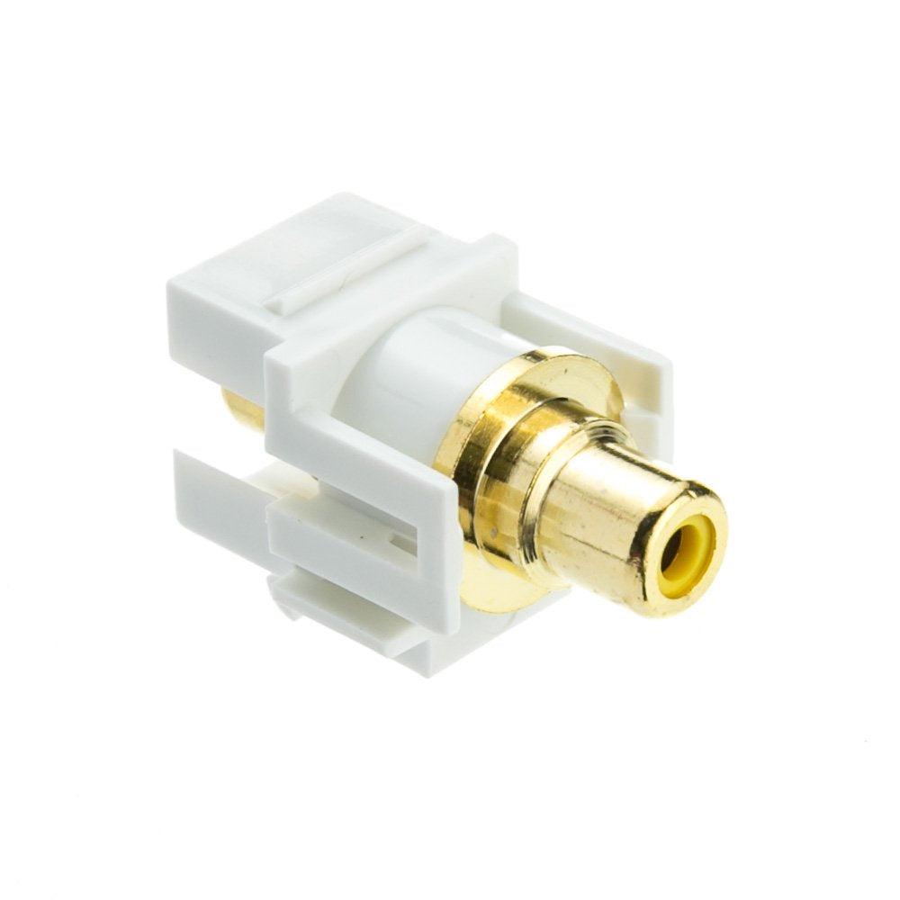 Cablewholesale Rca Female To Rca Female, Yellow Recessed Rca Coupler Adapter With White Keystone Insert, Yellow Rca Jack Connect