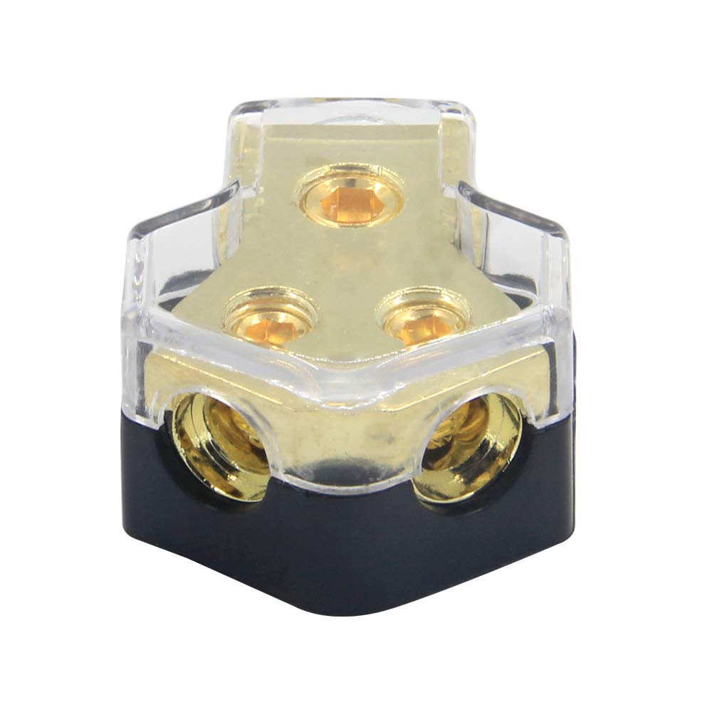 RKURCK 2 Way Power Distribution Block, 0/2/4 AWG Gauge in, 4/8/10 Gauge Out, Car Audio Stereo Amp Distribution Connecting Block 