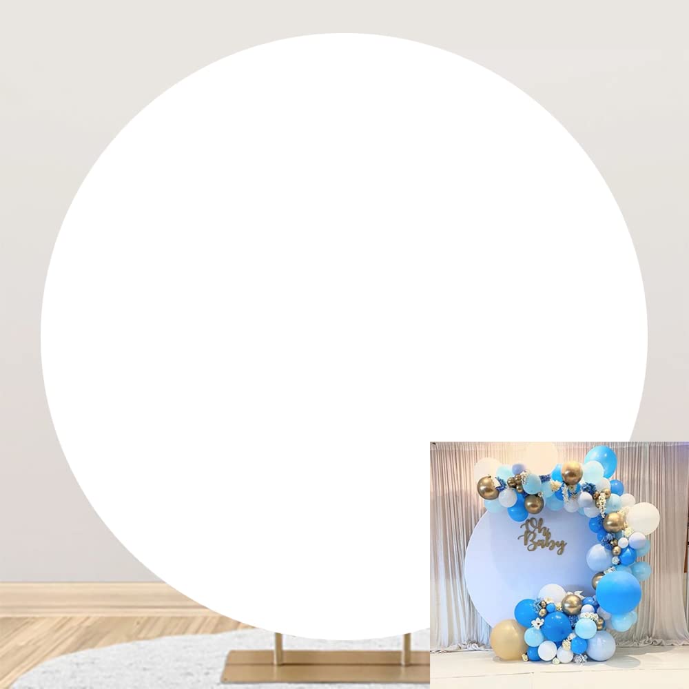 Laeacco 8.2X8.2Ft Pure White Round Backdrop Cover Polyester Soft Fabric Solid White Circle Backdrop Baby Shower Birthday Party C