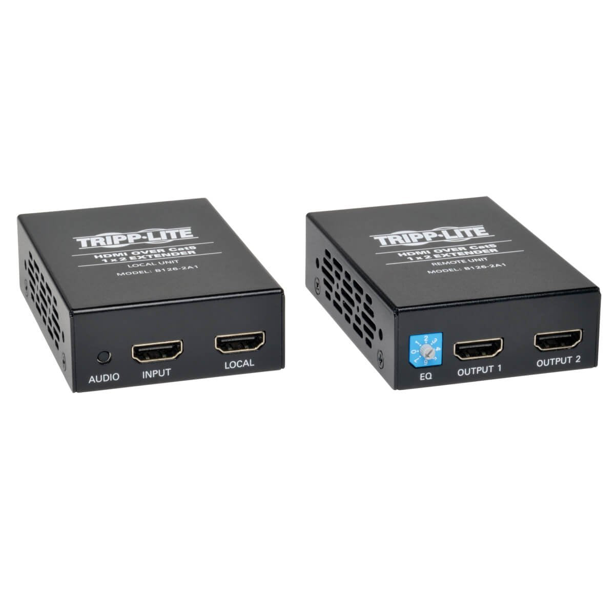 Tripp Lite 1 x 2 HDMI Over Cat5/Cat6 Extender Kit, Transmitter and Receiver, 1080p @ 60 Hz, Up to 200-ft. (B126-2A1)