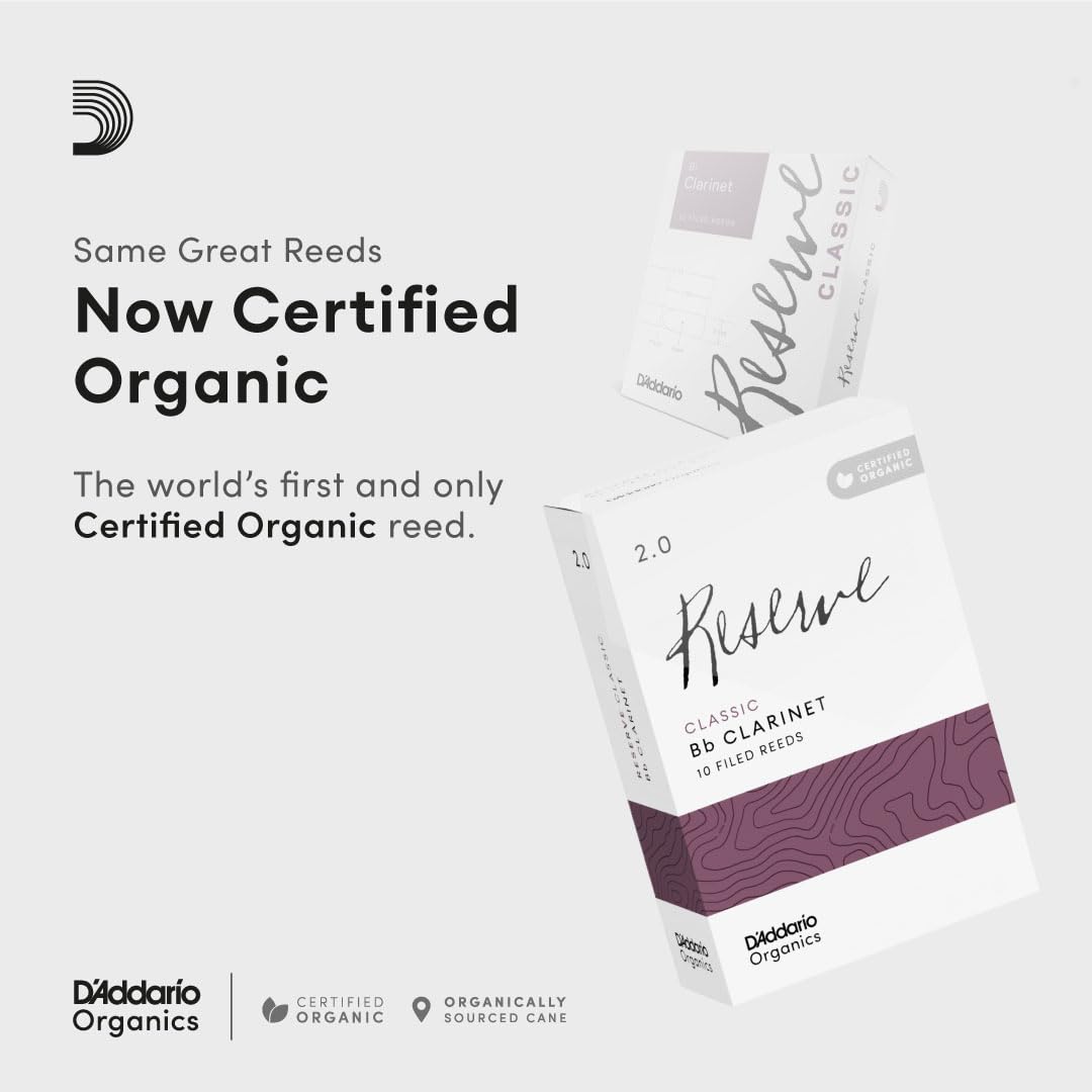 Daddario Organic Reserve Classic Bb Clarinet Reeds   Filed, Strength 4.0+, 10 Pack