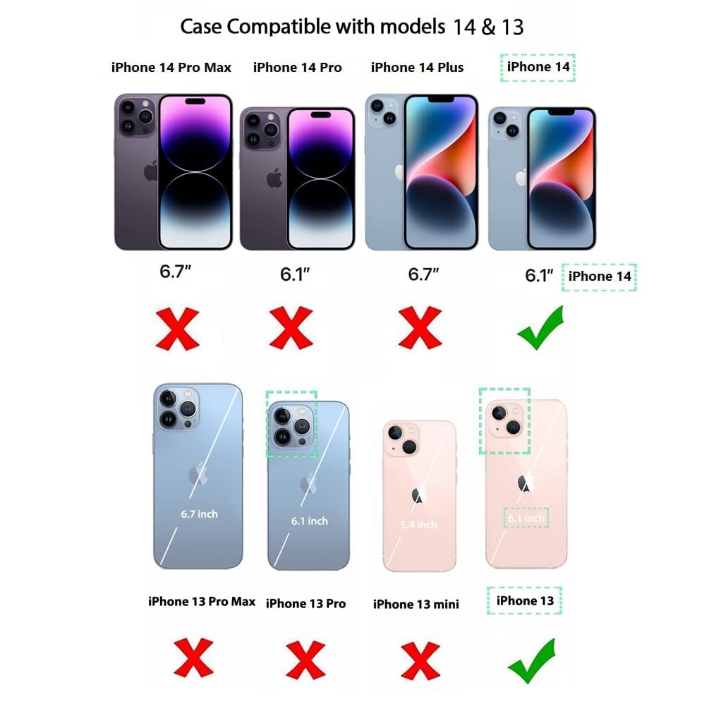 Ucolor Flip Leather Wallet Case Card Holder Compatible With Iphone 13 6.1 Iphone 14 6.1 Women And Girls With Card Holder Kicksta