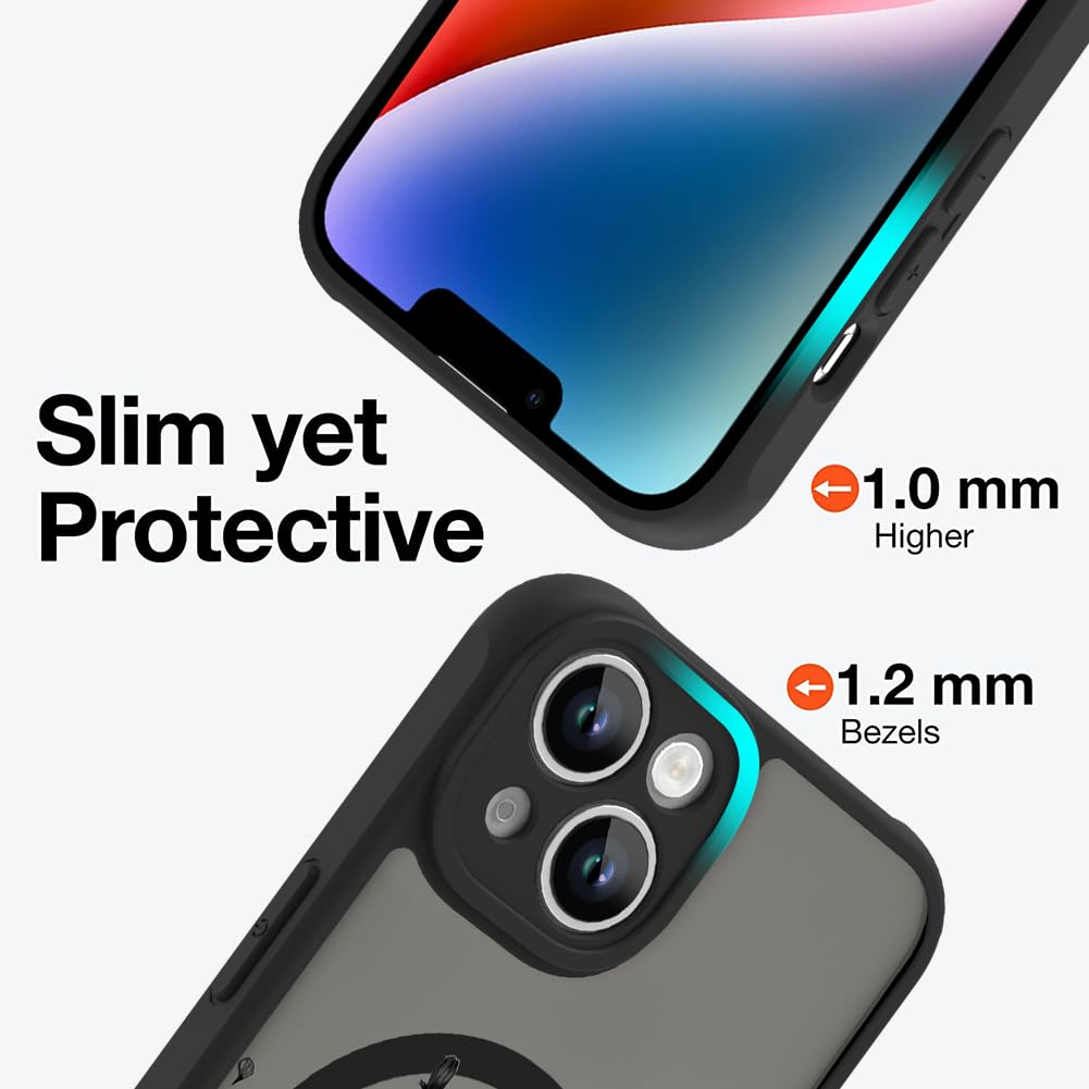 Ook Magnetic For Iphone 14 Plus Case [Compatible With Magsafe] Black Wild Flower Slim Translucent Matte Case For Iphone 14 Plus